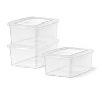 Iris Ohyama, Scatola portaoggetti in plastica multiuso, 16 l, confezione da 3, trasparente, chiusura semplice, impilabile, per camera da letto, cucina, ufficio, bagno, abbigliamento, giocattolo, senza