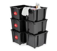 Iris Ohyama, Scatola portaoggetti in plastica, Scatola portaoggetti garage 45L, Lotto di 6, HB-15, Nero, Impilabile, Senza coperchio - L35 x P26,5 x A22 cm