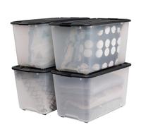 Iris Ohyama, Scatola portaoggetti in plastica, Scatola portaoggetti garage 70L, Lotto di 4, Senza BPA, TBR-70, Nero, Impilabile, Clip di chiusura - L68 x P39 x A38 cm