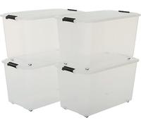 Iris Ohyama, Scatola portaoggetti in plastica, Scatola portaoggetti per ufficio 70L, Lotto di 4, TBR-70, Trasparente, Impilabile, Clip di chiusura - L68 x P39 x A38 cm