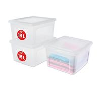 Iris Ohyama Scatole Portaoggetti, 18L, Set di 3, Trasparente, Chiusura facile, Impilabile, Plastica Trasparente, Per Armadio, Scaffali, Scuola, Organizzazione, Giocattoli, Cartoleria, Scarpe, MCB-18