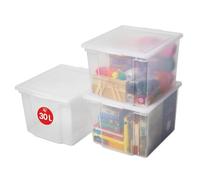 Iris Ohyama Scatole Portaoggetti, 30L, Set di 3, Trasparente, Chiusura facile, Impilabile, Plastica Trasparente, Per Armadio, Scaffali, Organizzazione, Vestiti, Coperte, Forniture per garage, USB-M