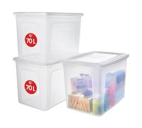 Iris Ohyama Scatole Portaoggetti, 70L, Set di 3, Trasparente, Chiusura facile, Impilabile, Plastica Trasparente, Per Armadio, Scaffali, Scuola, Organizzazione, Giocattoli, Cartoleria, Scarpe, MCB-70