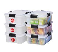 Iris Ohyama, Scatole Portaoggetti Ermetiche in Plastica, 10L, Set di 6, Trasparente, Coperchio Impermeabile, con Chiusura, Impilabile, Per Esterni, Garage, Vestiti, Antipolvere, Senza BPA, AT-S