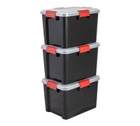 Iris Ohyama, Scatole Portaoggetti Ermetiche in Plastica, 20L, Set di 3, Nero, Coperchio Impermeabile, con Chiusura, Impilabile, Per Esterni, Garage, Vestiti, Antipolvere, Senza BPA, DDAT-SD