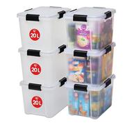 Iris Ohyama, Scatole Portaoggetti Ermetiche in Plastica, 20L, Set di 6, Trasparente, Coperchio Impermeabile, con Chiusura, Impilabile, Per Esterni, Garage, Vestiti, Antipolvere, Senza BPA, AT-SD