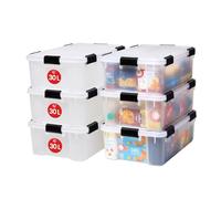 Iris Ohyama, Scatole Portaoggetti Ermetiche in Plastica, 30L, Set di 6, Trasparente, Coperchio Impermeabile, con Chiusura, Impilabile, Per Esterni, Garage, Vestiti, Antipolvere, Senza BPA, AT-LS