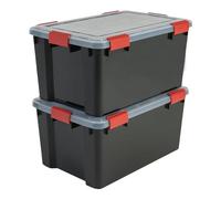 Iris Ohyama, Scatole Portaoggetti Ermetiche in Plastica, 50L, Set di 2, Nero, Coperchio Impermeabile, con Chiusura, Impilabile, Per Esterni, Garage, Vestiti, Antipolvere, Senza BPA, AT-L