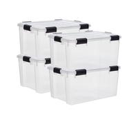 Iris Ohyama, Scatole Portaoggetti Ermetiche in Plastica, 50L, Set di 4, Trasparente, Coperchio Impermeabile, con Chiusura, Impilabile, Per Esterni, Garage, Vestiti, Antipolvere, Senza BPA, DDAT-L