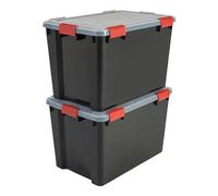 Iris Ohyama, Scatole Portaoggetti Ermetiche in Plastica, 70L, Set di 2, Nero, Coperchio Impermeabile, con Chiusura, Impilabile, Per Esterni, Garage, Vestiti, Antipolvere, Senza BPA, AT-LD
