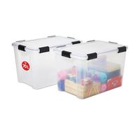 Iris Ohyama, Scatole Portaoggetti Ermetiche in Plastica, 70L, Set di 2, Trasparente, Coperchio Impermeabile, con Chiusura, Impilabile, Per Esterni, Garage, Vestiti, Antipolvere, Senza BPA, AT-LD