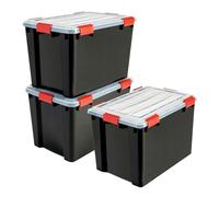 Iris Ohyama, Scatole Portaoggetti Ermetiche in Plastica, 70L, Set di 3, Nero, Coperchio Impermeabile, con Chiusura, Impilabile, Per Esterni, Garage, Vestiti, Antipolvere, Senza BPA, DDAT-LD