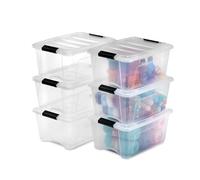 Iris Ohyama Scatole Portaoggetti in con Coperchio, 15L, Lotto di 6, Trasparente, Clip di Bloccaggio, Empilabile, Maniglia, Per Camera, Armadio, Ufficio, Organizzatore, Senza BPA, DDNTB-15