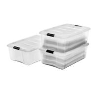 Iris Ohyama Scatole Portaoggetti in con Coperchio, 30L, Lotto di 3, Trasparente, Clip di Bloccaggio, Empilabile, Maniglia, Per Camera, Armadio, Ufficio, Organizzatore, Senza BPA, DDNTB-30