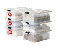 Iris Ohyama Scatole Portaoggetti in con Coperchio, 30L, Lotto di 6, Trasparente, Clip di Bloccaggio, Empilabile, Maniglia, Per Camera, Armadio, Ufficio, Organizzatore, Senza BPA, NTB-30