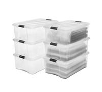 Iris Ohyama Scatole Portaoggetti in con Coperchio, 30L, Lotto di 6, Trasparente, Clip di Bloccaggio, Empilabile, Maniglia, Per Camera, Armadio, Ufficio, Organizzatore, Senza BPA, DDNTB-30