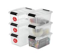 Iris Ohyama Scatole Portaoggetti in con Coperchio, 5L, Lotto di 6, Trasparente, Clip di Bloccaggio, Empilabile, Maniglia, Per Camera, Armadio, Ufficio, Organizzatore, Senza BPA, DDNTB-5