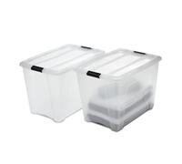 Iris Ohyama Scatole Portaoggetti in con Coperchio, 60L, Lotto di 2, Trasparente, Clip di Bloccaggio, Empilabile, Maniglia, Per Camera, Armadio, Ufficio, Organizzatore, Senza BPA, NTB-60