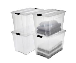 Iris Ohyama Scatole Portaoggetti in con Coperchio, 60L, Lotto di 4, Trasparente, Clip di Bloccaggio, Empilabile, Maniglia, Per Camera, Armadio, Ufficio, Organizzatore, Senza BPA, DDNTB-60