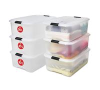 Iris Ohyama Scatole Portaoggetti in Plastica con Coperchio, 30L, Lotto di 6, Trasparente, Con Chiusura a Clip, Empilabile, Solido, Per Armadio, Garage, Casa, Ufficio, Organizzatore, TB-30