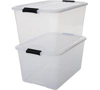 Iris Ohyama Scatole Portaoggetti in Plastica con Coperchio, 45L, Lotto di 2, Trasparente, Con Chiusura a Clip, Empilabile, Solido, Per Armadio, Garage, Casa, Ufficio, Organizzatore, TB-45