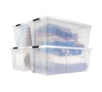 Iris Ohyama Scatole Portaoggetti in Plastica con Coperchio, 45L, Lotto di 4, Trasparente, Con Chiusura a Clip, Empilabile, Solido, Per Armadio, Garage, Casa, Ufficio, Organizzatore, TB-84D