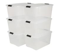 Iris Ohyama Scatole Portaoggetti in Plastica con Coperchio, 45L, Lotto di 6, Trasparente, Con Chiusura a Clip, Empilabile, Solido, Per Armadio, Garage, Casa, Ufficio, Organizzatore, TB-45