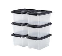 Iris Ohyama Scatole Portaoggetti in Plastica con Coperchio, 5L, Lotto di 6, Nero, Clip di Bloccaggio, Empilabile, Maniglia, Per Camera, Armadio, Ufficio, Organizzatore, Senza BPA Plastica, NTB-5