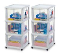 Iris Ohyama, Set di 2 Cassettiera in Plastica con Ruote, 3 cassetti grandi, bianco, facile da aprire, per bagno, camera da letto, cassettone, organizzatore, senza BPA, KMC-303