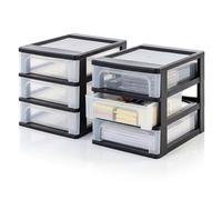 Iris Ohyama, Set di 2 Cassettiere da Scrivania in Plastica, 3 Cassetti Medi, Formato A4, Nero e Trasparente | Organizer Portaoggetti per Ufficio, Documenti e Cancelleria, Senza BPA, OCH-2030
