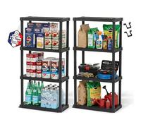 Iris Ohyama, Set di 2 Scaffali in plastica resistente, capacità di 100 kg, facile da montare, 4 ripiani, senza BPA, ripiano per garage, cucina, spazio di lavoro, PRS-M4, nero