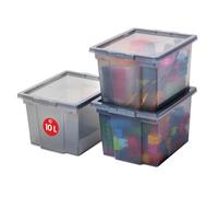 Iris Ohyama, Set di 3, contenitori di stoccaggio, 10 L, con Coperchio, impilabile, Garage, Camera da Letto, Soggiorno - Useful Storage Box USB-S - Grigio