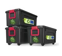Iris Ohyama, Set di 3 scatole di immagazzinaggio, fai da te, 75 L, maniglia e ruote, mobile, garage, giardino - Store it All Box SIA-75 - Nero