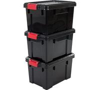 Iris Ohyama, Set di 3 scatole fai da te, 21 L, con chiusura a scatto, impilabile, garage - Power Box SK-210 - Nero