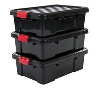 Iris Ohyama, Set di 3 scatole fai da te, 25 L, con chiusura a scatto, impilabile, garage - Power Box SK-230 - Nero