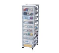 Iris Ohyama, Torre portaoggetti in plastica, 10 scatole portaoggetti per ufficio da 7L, maniglia integrata, 4 ruote rimovibili, DC-010, Grigio - L29 x P40 x A100,5 cm