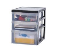 Iris Ohyama, Torre portaoggetti in plastica, 3 scatole portaoggetti di ufficio di cui 2 da 7,5 L e 1 da 11,25 L, Maniglia ad incasso, DC-221, Nero - L29 x P40 x A37 cm