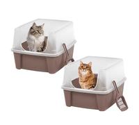 Iris Ohyama Vassoio per Lettiera per Gatti con Paletta, Set di 2, Beige, Facile da pulire, Box per gatti, Pareti Rimovibili, Per Gattini, Gatti Adulti, Conigli, Senza BPA, Tetto Aperto, CLH-12