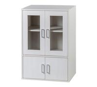 Iris Ohyama, Vetrina/Armadio con ripiani e maniglia per ante/Armadio in legno/Scaffale per libri con ante, Ripiano regolabile in altezza 3,2 cm, Cucina, Soggiorno - Cabinet - GKN-9060 - Quercia Bianco