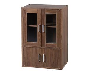 Iris Ohyama, Vetrina/Armadio con ripiani e maniglia per ante/Armadio in legno/Scaffale per libri con ante, Ripiano regolabile in altezza 3,2 cm, Cucina, Soggiorno - Cabinet - GKN-9060 - Marrone