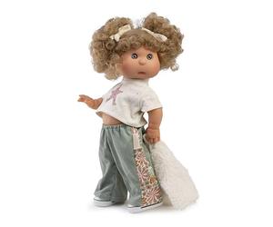Iris Ombliguito - Bambola alla moda, con corpo in vinile, capelli ricci biondi, outfit moderno, 38 cm