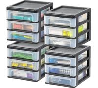 IRIS Organizer da scrivania piccolo con 3 cassetti, confezione da 4, impilabile, per ufficio, scuola, cancelleria, organizer per trucchi, bagno, utilità, forniture mediche, organizer da scrivania,