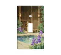 Iris - Placca di copertura per interruttore della luce singolo, lanterna zen natura pietra verde primavera plastica dimensioni standard decorativi da parete per casa, soggiorno, camera da letto