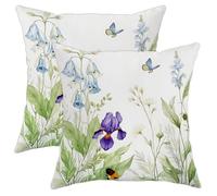 Iris, Set di 2 federe per cuscini botaniche naturali, farfalle, campane, in morbido velluto, lavabili, decorative, per casa, camera da letto, soggiorno, divano, decorazione, 71 x 71 cm