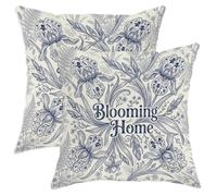Iris, Set di 2 federe per cuscini in morbido velluto, lavabili, motivo botanico vintage con foglie floreali primaverili, per casa, camera da letto, soggiorno, divano, decorazione 40,6 x 40,6 cm