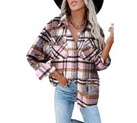 Iris Sprite Camicia a quadri in flanella da donna a maniche lunghe button down camicia di velluto a coste giacca-camicia, L