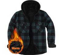 Iris Sprite - Camicia da uomo a quadri imbottita e calda, con fodera, camicie a quadri da uomo, casual, con tasche, giacca da uomo con cappuccio e a quadri, Verde, XXL