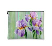 Iris - Trousse da viaggio con motivo floreale, con fiori viola acquerello, borsa da viaggio per donne, piccola borsa portatile in tela con cerniera, scelta perfetta per festival di primavera, Viola