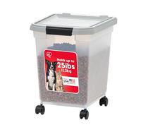 IRIS USA Airtight Dog Food Storage Container, WeatherPro, Up to 25 lbs, Removable Wheels, for Dog Cat Bird and Other Pet Food Storage Bin, Keep Fresh, Translucent Body, Made in USA, Clear/Gray