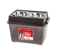 IRIS USA - Alimentatore elevato, grande, con contenitore ermetico per alimenti per animali domestici, contenitore per alimenti a secco, con ciotole rimovibili per cani, a casa o in campeggio, colore: nero